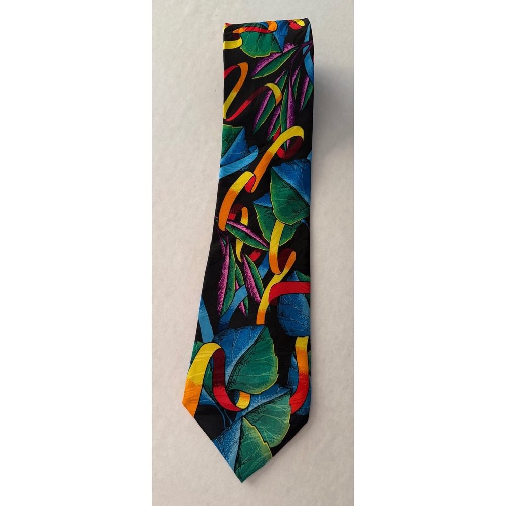 Vintage Rush Limbaugh No Boundaries Silk Tie Abstract Leaf Ribbon Colorful 90s